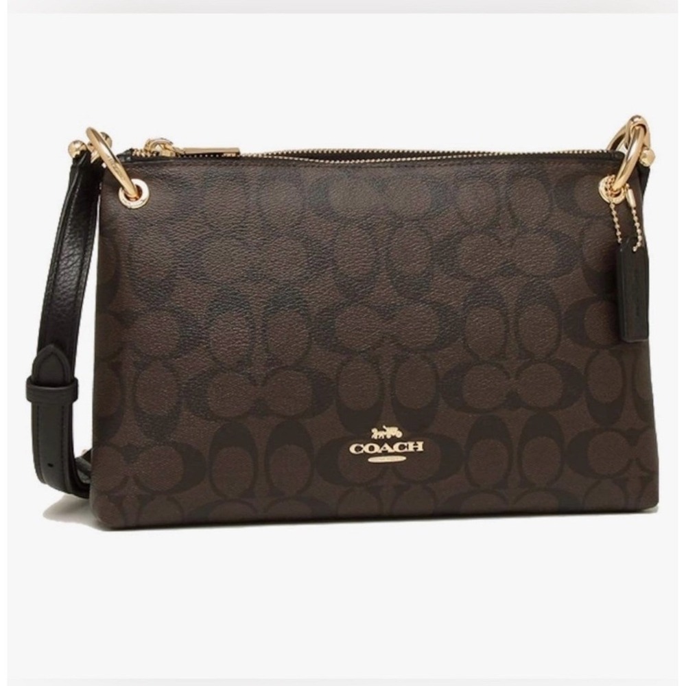 Coach Mia Crossbody Bag Medium Brown Black Signature Canvas F76646 Excellent